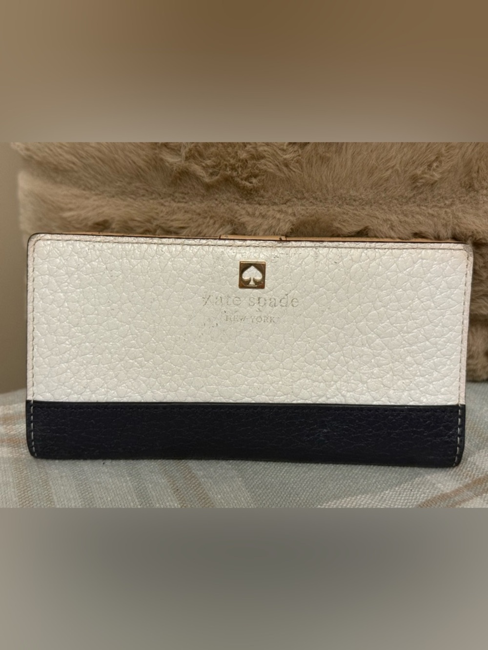 kate spade Two-Tone Leather Wallet - Cream and Black with Gold Accent